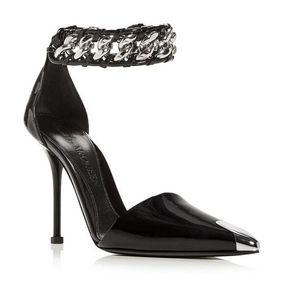 NEW Alexander McQueen 105mm Chain-Trim Patent Leather Pumps Size 39 - Picture 1 of 14